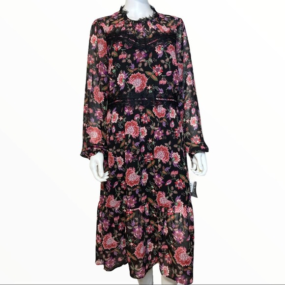 Nine West black chiffon printed midi dress… - Picture 2 of 7